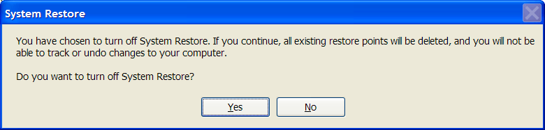 Confirm System Restore Off
